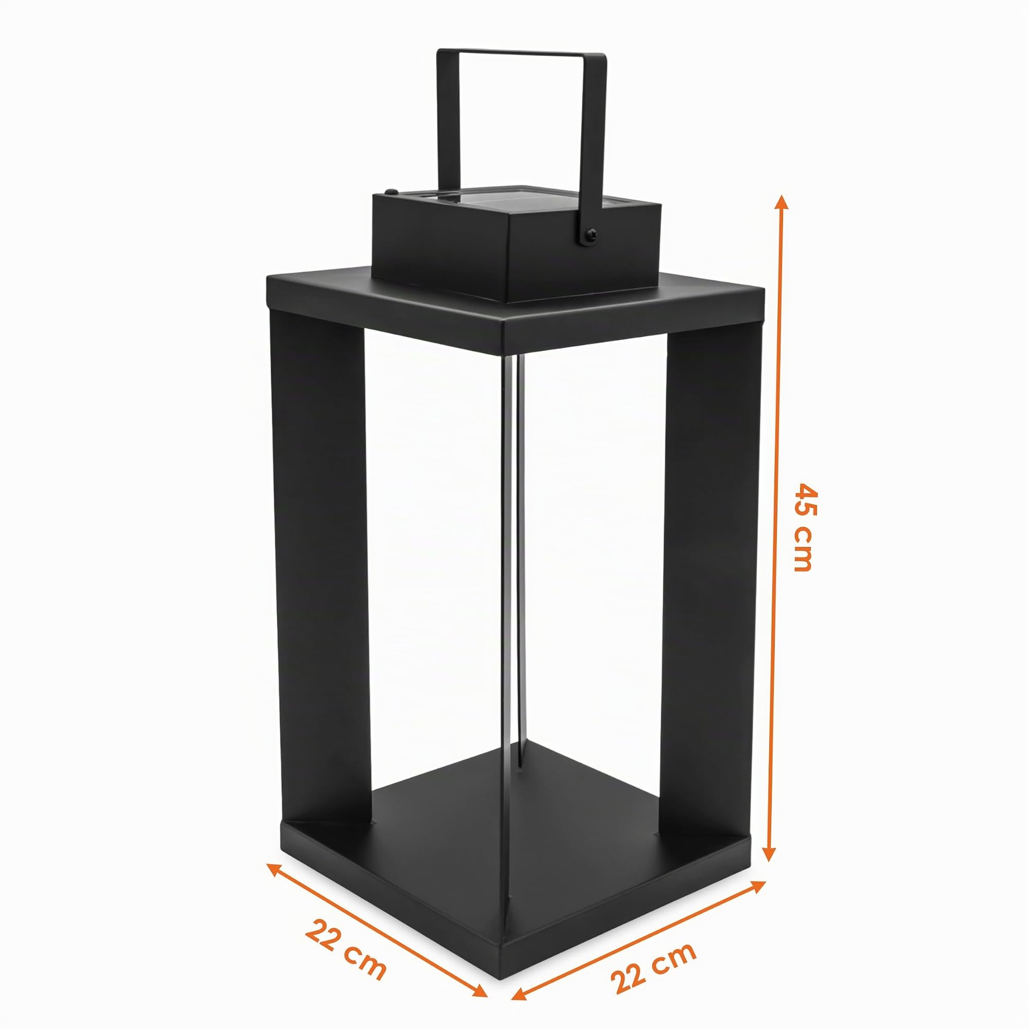 Lanterna solare in metallo, colore nero, 25 LED, luce bianca calda, 45 x 22 cm, a energia solare, di alta qualità, massiccia, per giardino, terrazza, balcone