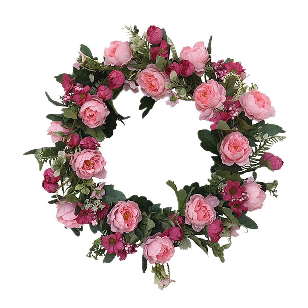 LIU- Pink Peony Wreath for Front Door, Artificial Silk Flower Floral Home Farmhouse Garden Studio Wedding Thanksgiving Decoration