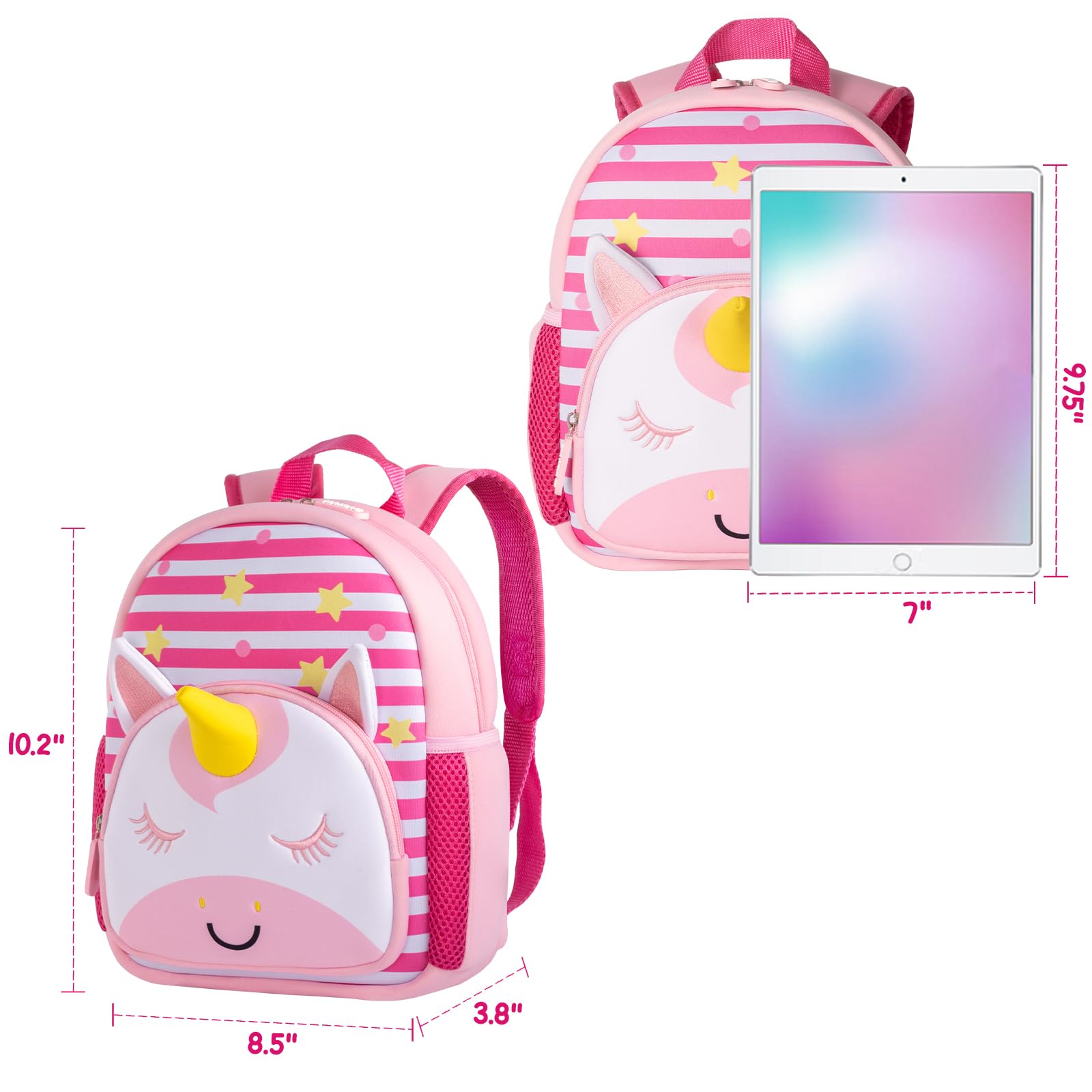 Hairao Toddler Backpack for Girls, Unicorn Preschool Backpack, Baby Girls Bookbag Age 2-6, Neoprene Animal Schoolbag