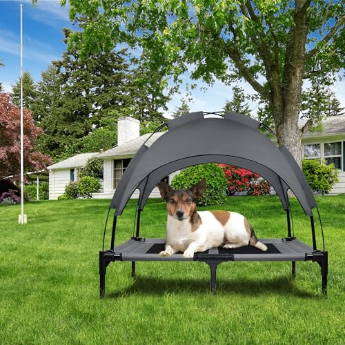ACXIN Hundebett mit Baldachin, Hundeliege Katzenbett Outdoor Haustierbett Hundesofa Schlafplatz mit Erhöhtes, Atmungsaktiv und Taftstoff bis 50 kg (L, 92x76x92 cm)