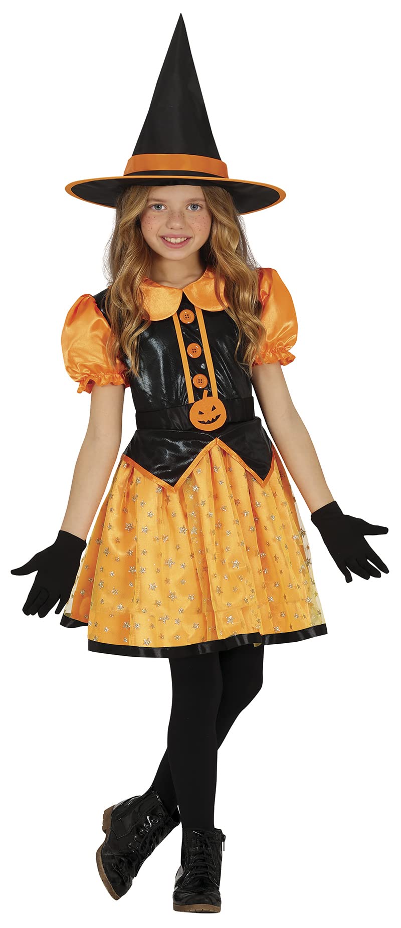 FIESTAS GUIRCA Glitter Pumpkin Witch Fancy Dress for Girls - Orange Witch Kids Costume - Halloween Girls Costumes 7-9 years