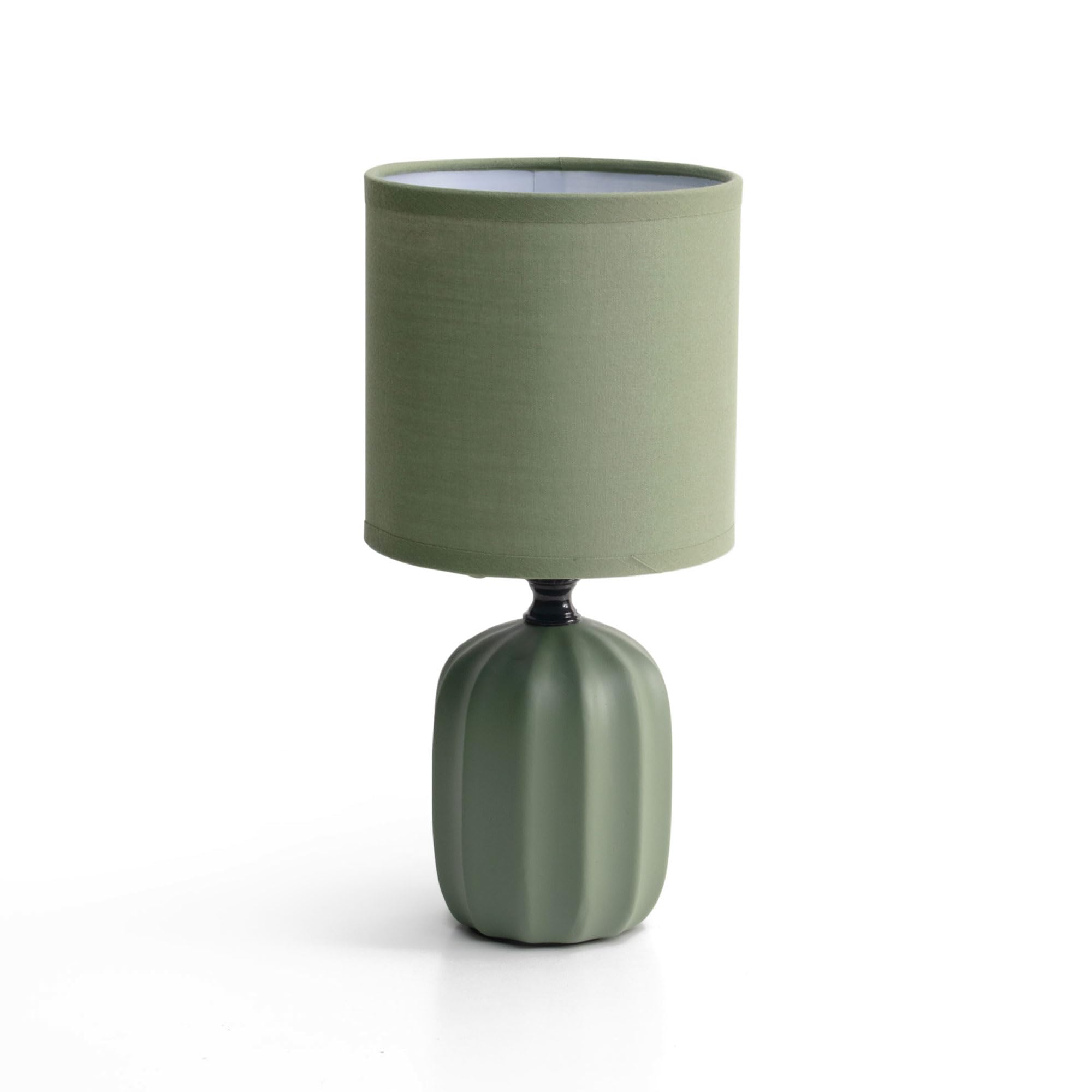 THE SECRET HOME Lámpara de Mesa de Cerámica y Tela Verde - D. Ø 12x25 cm - Iluminación para Hogar - Decoración para Dormitorio y Salón - Modelo 1