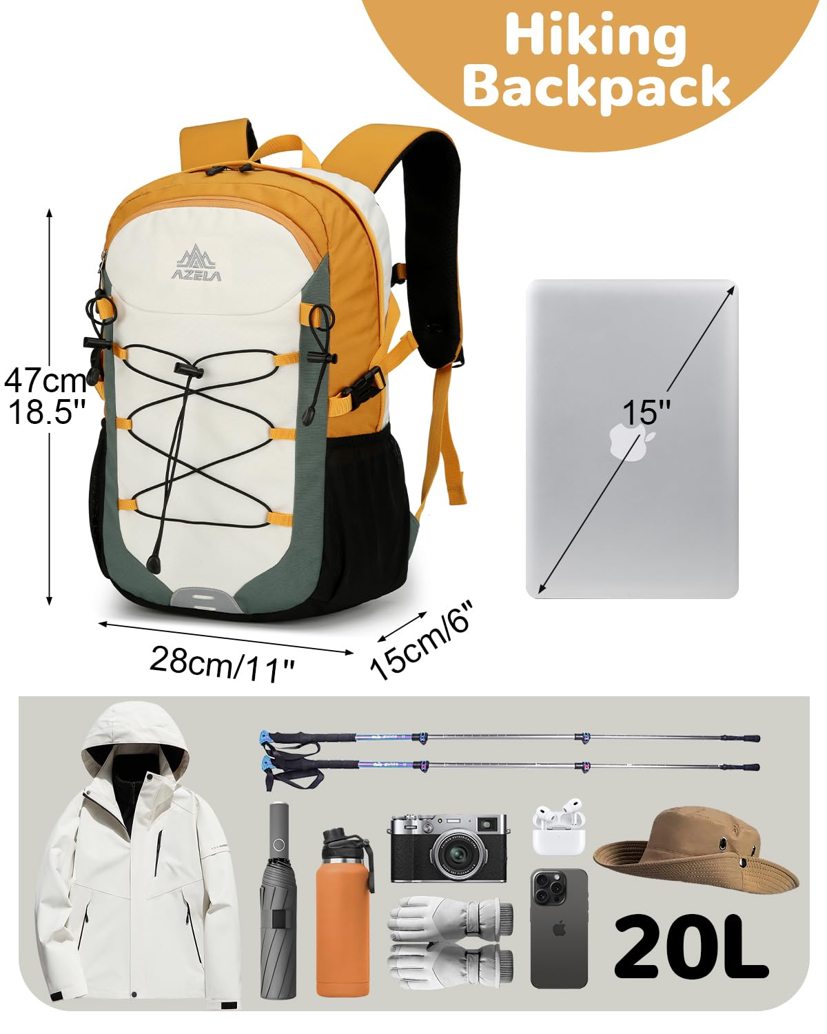20L Mochilas de Senderismo Pequeña Hombre Mujer, Mochilas de Marcha Cómoda, Mochila Deportiva Reflexivo, Mochila Viaje Impermeable para Montaña Trekking