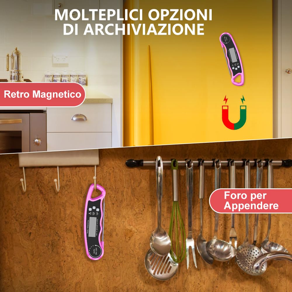 CIRYCASE Termometro Cucina Lettura Rapida, Doppia Sonda 102cm Termometri Alimenti Digitale, Termometro Barbecue Luce & Calibrazione, Magnete sound Utensili Cucina Campeggio Grill Cottura/BBQ/Latte