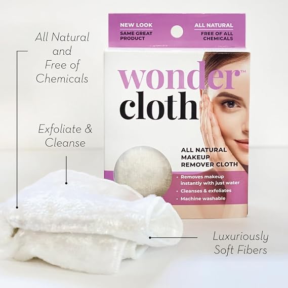 Wonder Cloth (Pack of 2) - All Natural Make-Up Remover Cloth, Removes Makeup Instantly with Just Water, Cleanses and Exfoliates, Machine Washable