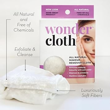 Wonder Cloth (Pack of 2) - All Natural Make-Up Remover Cloth, Removes Makeup Instantly with Just Water, Cleanses and Exfoliates, Machine Washable