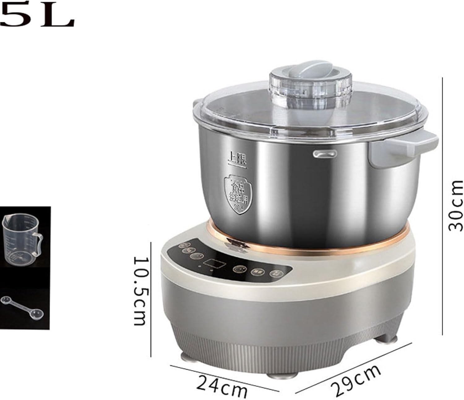 Machine à pâte avec fonction de fermentation,mélangeur de farine de pâte en acier inoxydable antiadhésif 5L/7L avec tasses et cuillères à mesurer,machine à pétrir la pâte, minuterie et panneau tactile