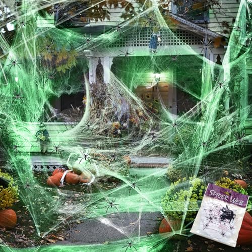 Wzone 100g de decoración de Halloween, telarañas Fluorescentes + 30 Unidades de araña, Tela de araña elástica, decoración de Halloween, decoración de jardín, Terror, Halloween, artículos Decorativos