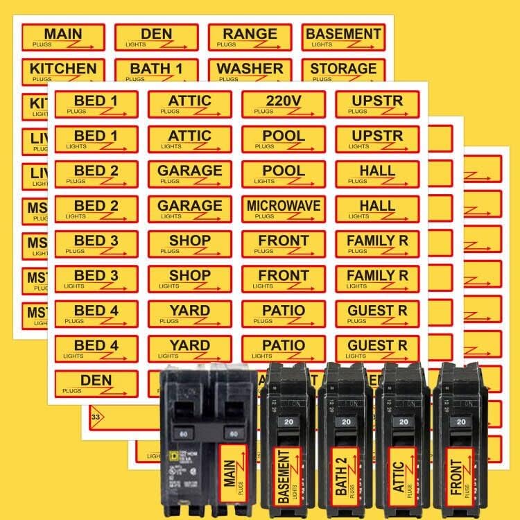 Yellow Circuit Breaker Box Labels Weatherproof Fuse Box Stickers 0.5 X 1.5  Inch Plugs and Lights Circuit Breaker Directory Fuse Panel Marker Sign for  ...