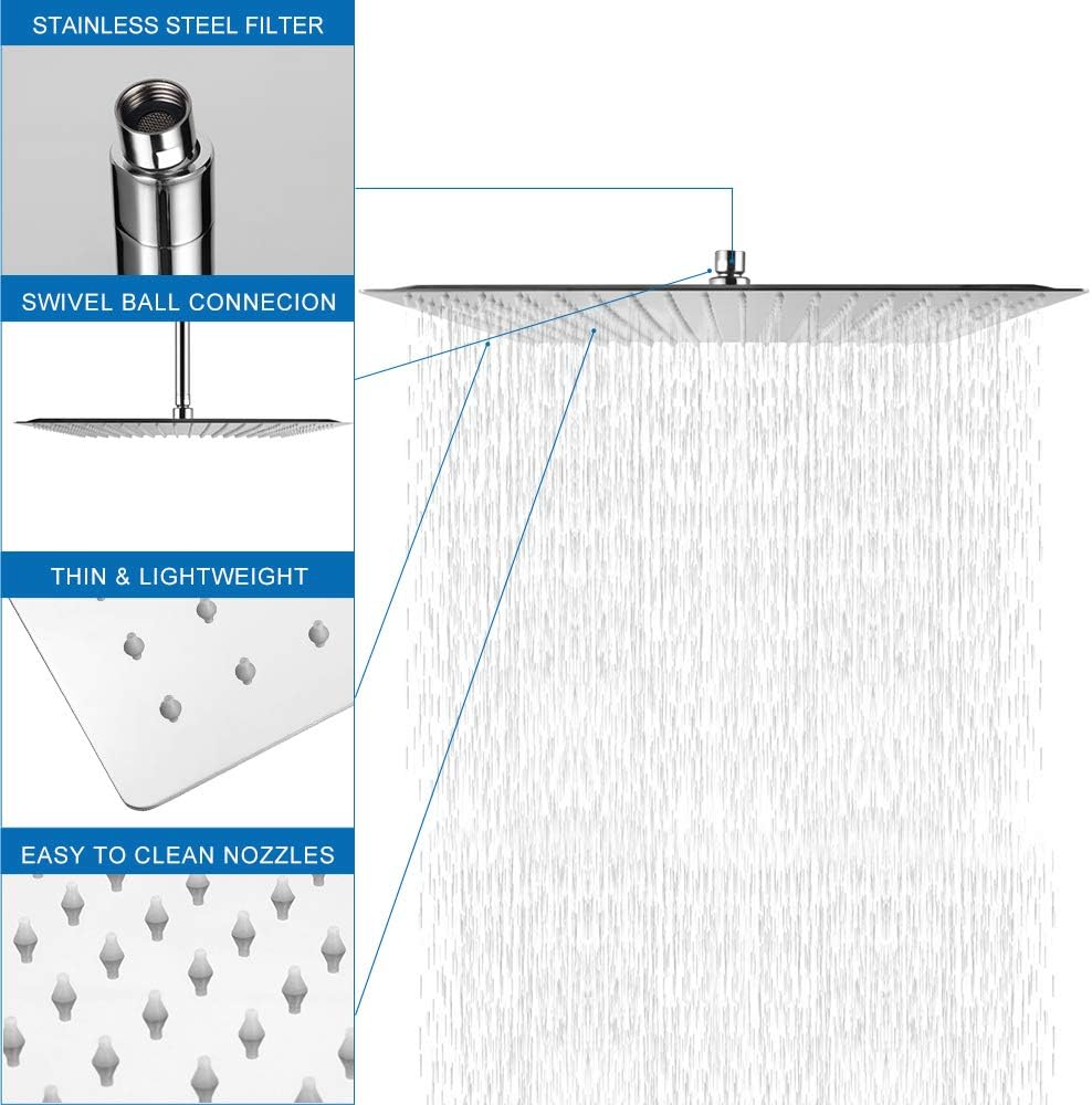 Rеvіеw Stainless Shower Head - Sarlai 12 Inch Square Ultra Thin 304 Stainless Steel Brushed Nickel Rain Shower Head,Waterfall Full Body Coverage with Silicone Nozzle