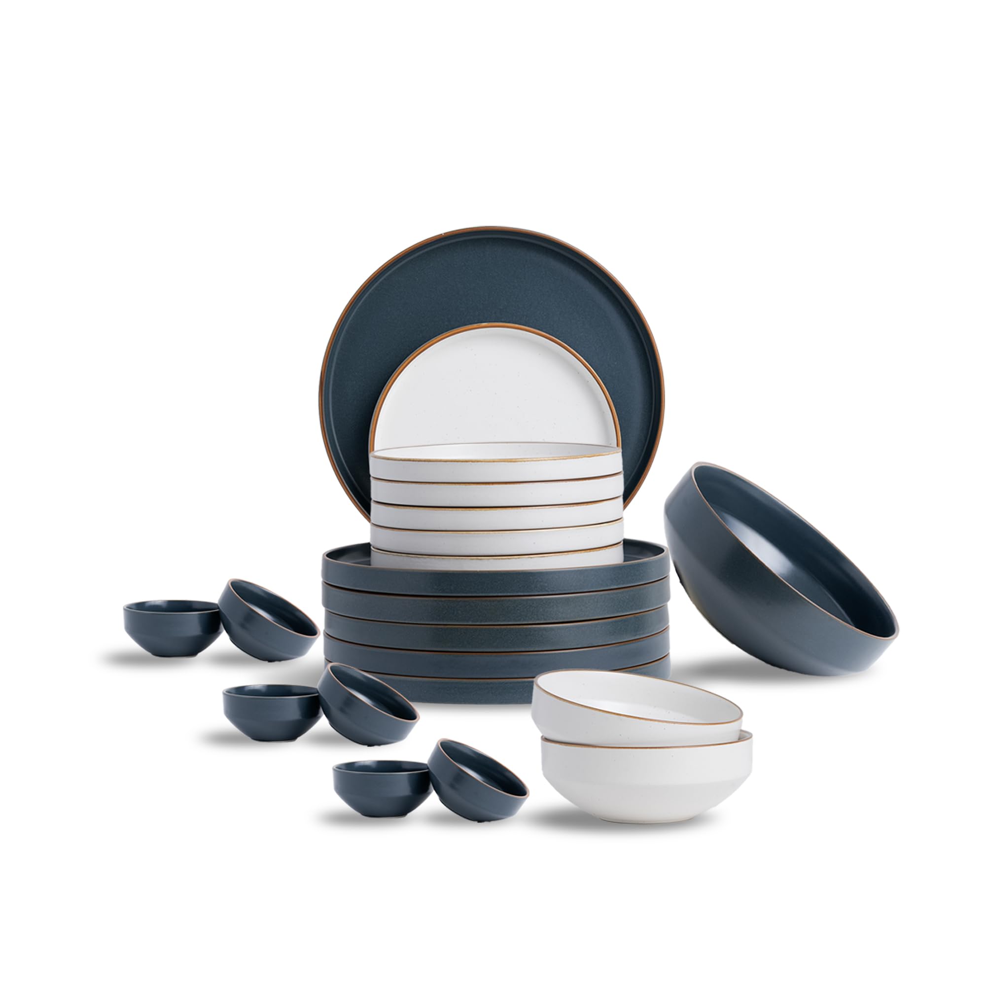 Shay Japandi Grey & White Ceramic Dinner Set, 21 Pieces | Crockery Set for Gifting & Dining | Matte Finish | Premium Ceramic (Japandi Dinner Set - Grey & White, 21 Piece) discount deal