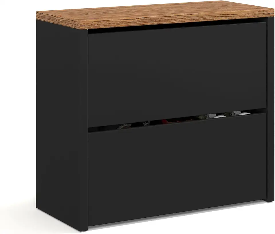 Sapateira Organizadora Basculante Articulada 2 Gavetas Hall De Entrada Quarto MEL (Preto/Nature)