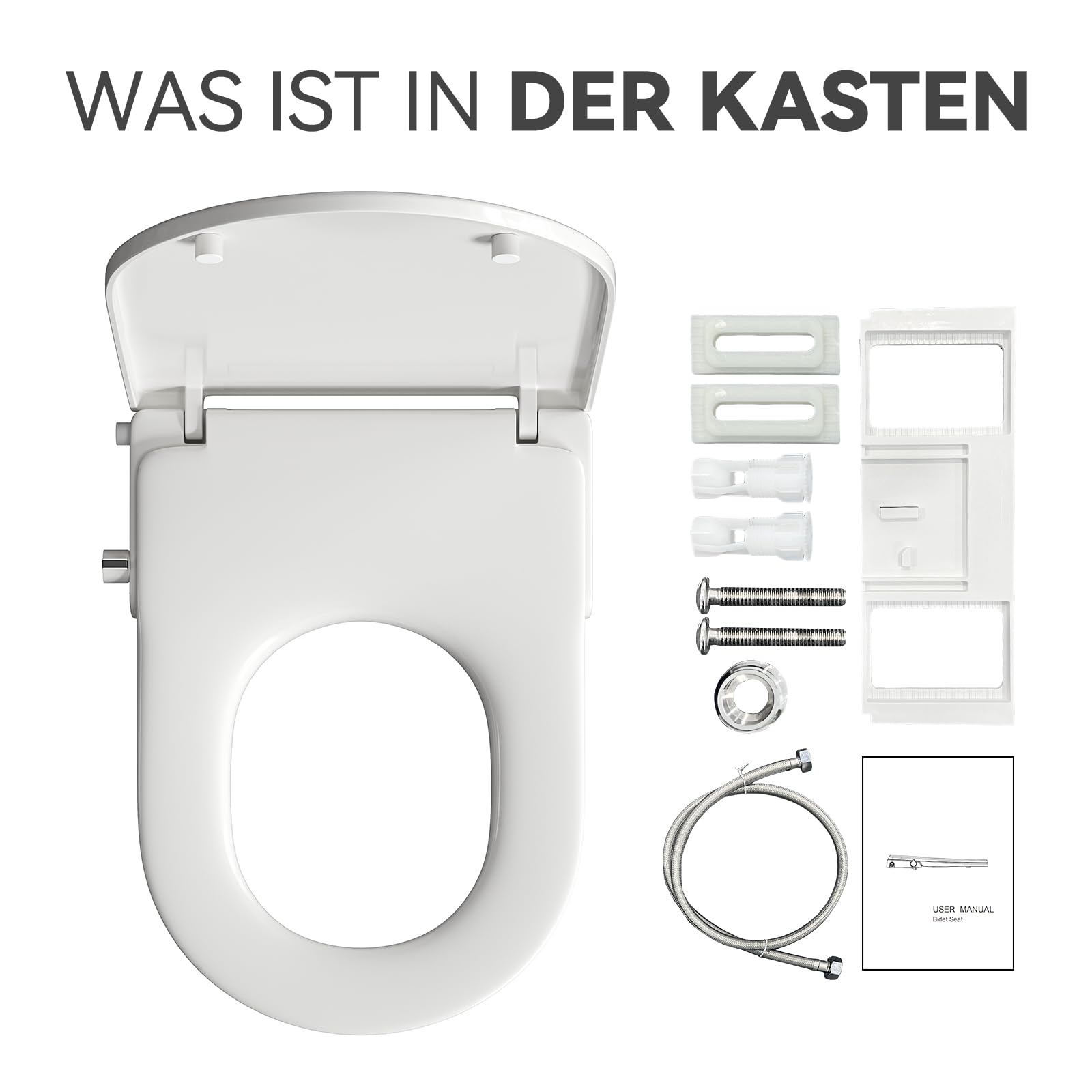 Abattant de WC avec fonction bidet, embout de bidet, sans raccordement électrique, couvercle de toilette avec système d'abaissement automatique, siège de toilette avec deux buses pour douche arrière