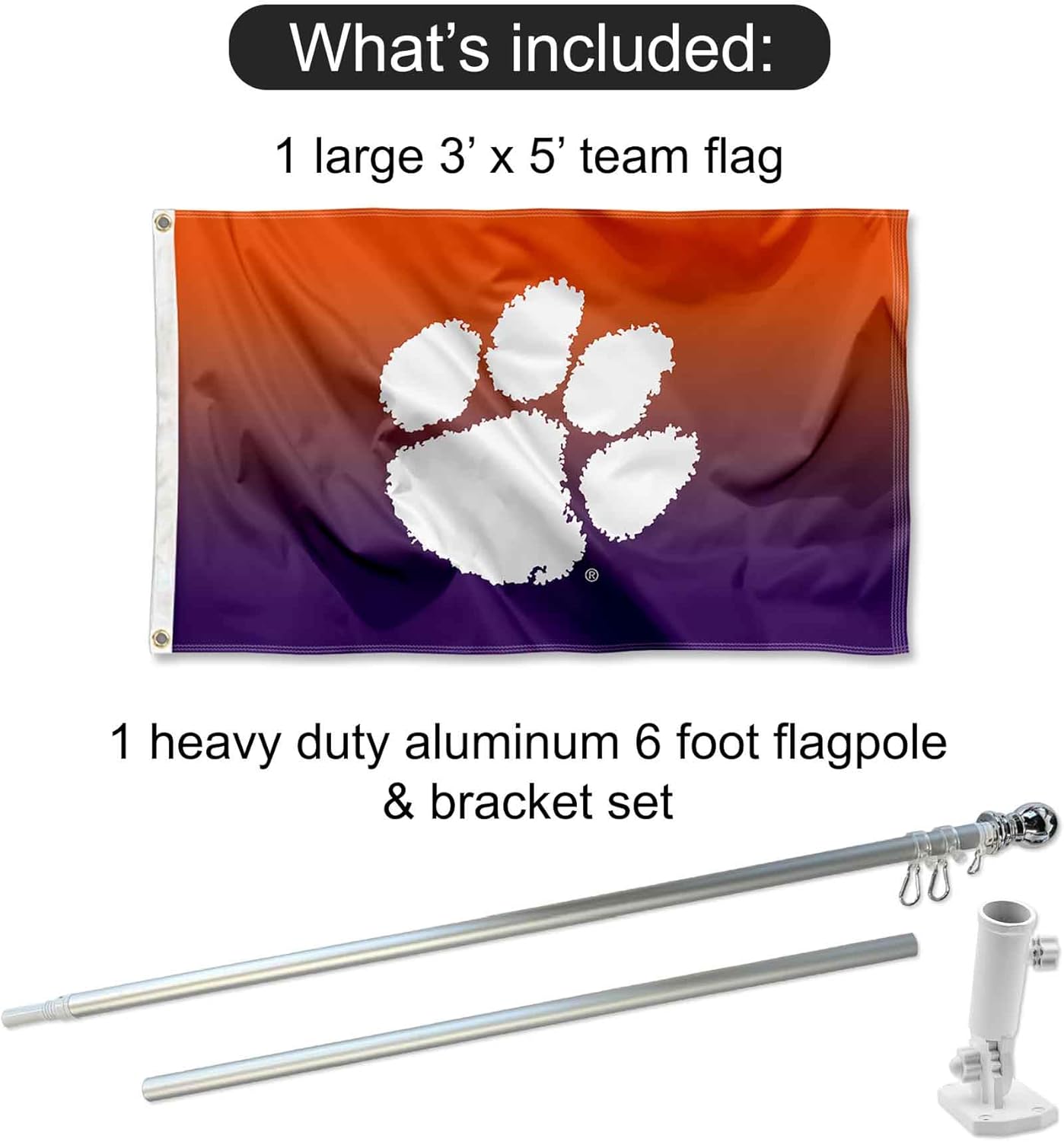 College Flags & Banners Co. Clemson Tigers Gradient Ombre Flag and Pole Bracket Mount Bundle
