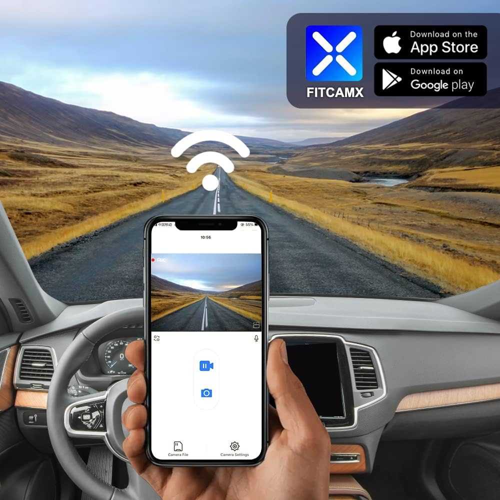 Fitcamx Front 4K+Rear 1080P Dash Cam Adapts for Volvo XC90 2016-2022 T5 T6 T8 (Model A), Integrated OEM Look, Dual HD Video, Loop Recording, Built-in WiFi & APP, G-Sensor, Easy to Set, 128GB Card
