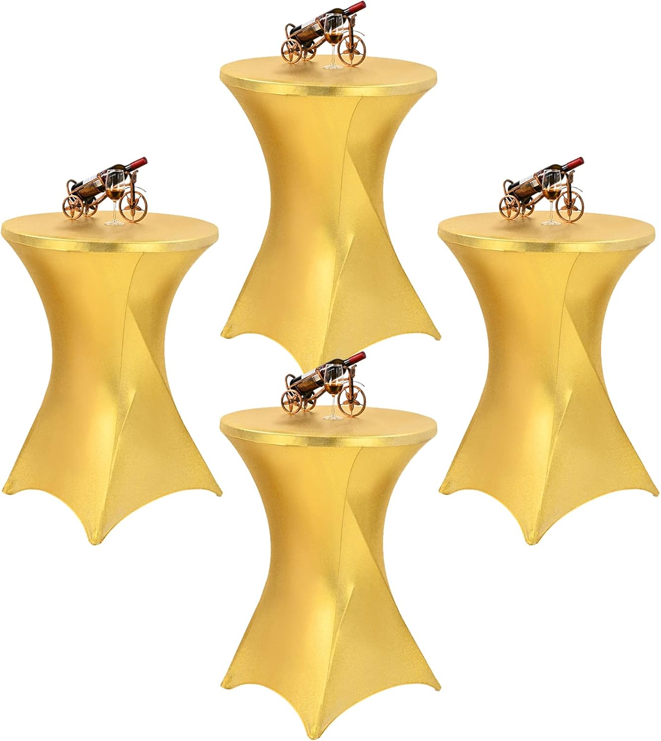 4 Pack Cocktail Spandex Stretch Square Corners Tablecloth, 32"x43" Metallic Gold Spandex Cocktail Table Cover, Fitted High Top Round Table Cloth for Wedding Bar Party Events Home Decor Supplies : Home & Kitchen