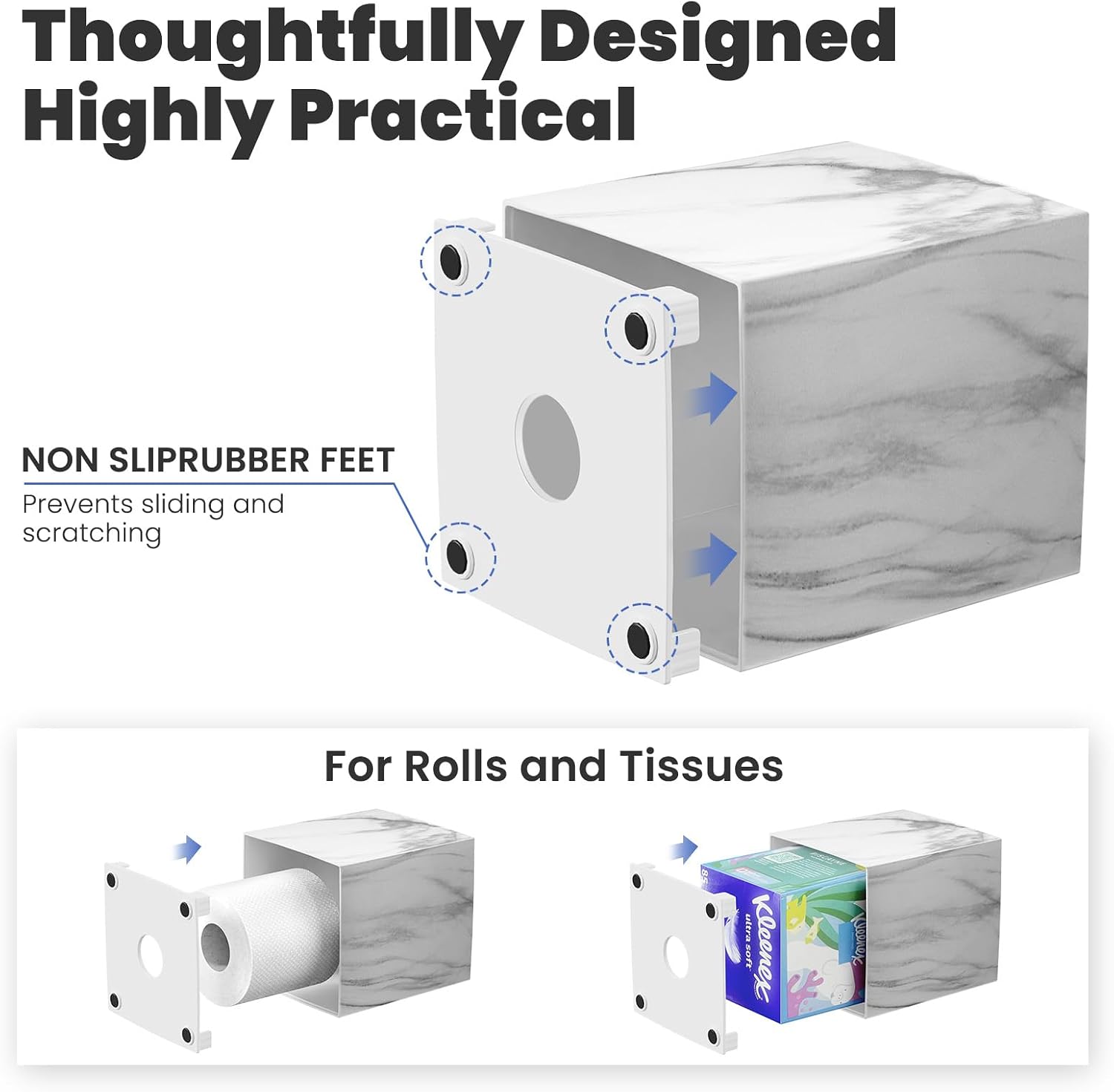 Square Tissue Box Cover, Marble Modern Facial Paper Holder, Cube Acrylic Tissue Holder Accessories for Bathroom Vanity Countertop, Bedroom Dresser, Night Stand, Desk, Office