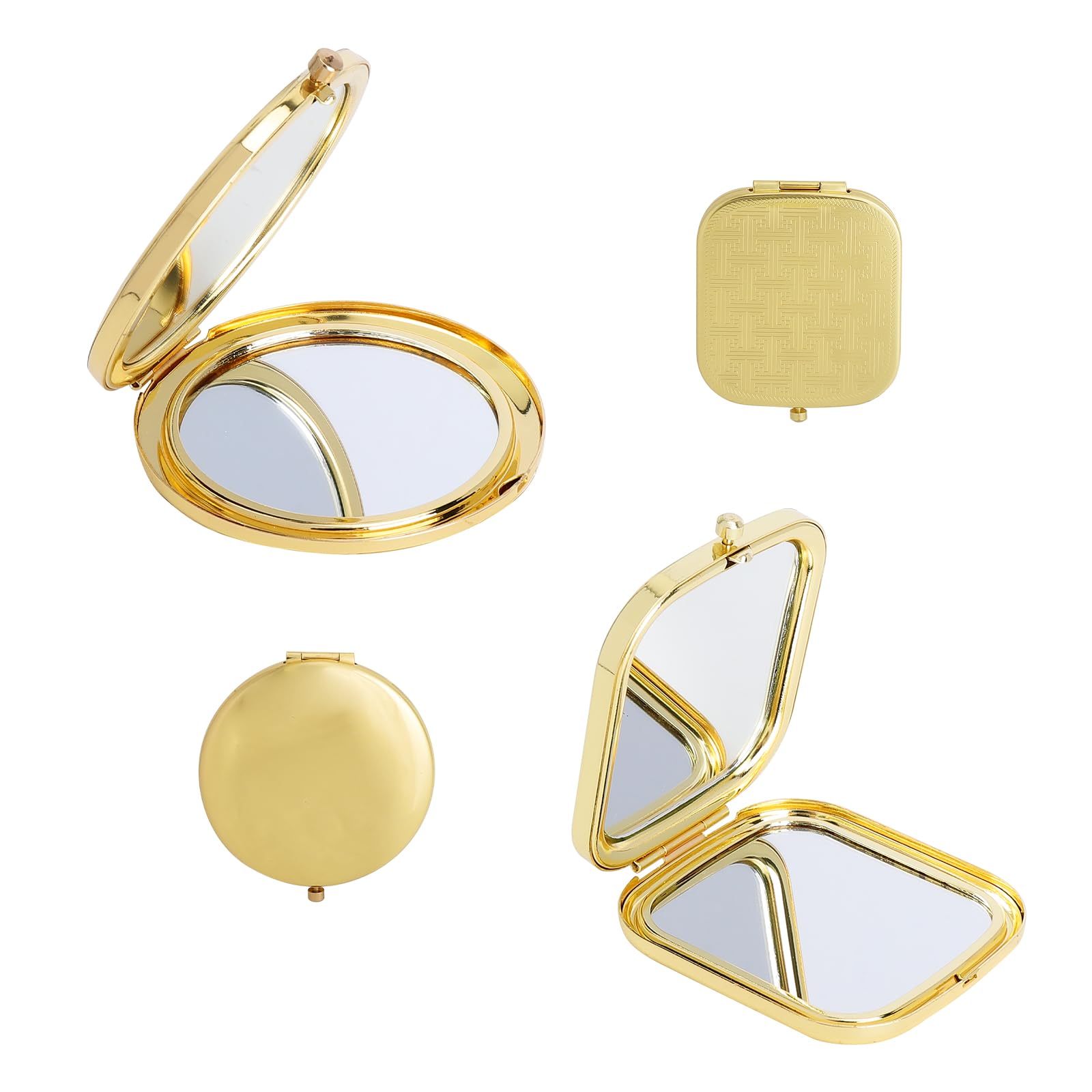2 Espejos de Bolsillo Redondos y Cuadrados, Espejos cosméticos con Lupa de Aumento 1X/2X, Espejos de Viaje, Espejos de Mano, Espejos compactos, para acampadas, Maquillaje, Viajes