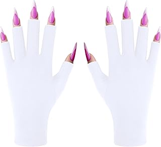UV Gloves for Gel Nail lamp, Professional UPF50+ UV Protection Gloves for Manicures, Anti UV Fingerless Gloves for Nail Art Skin Care Protecting Hands from UV Light Harm (White)