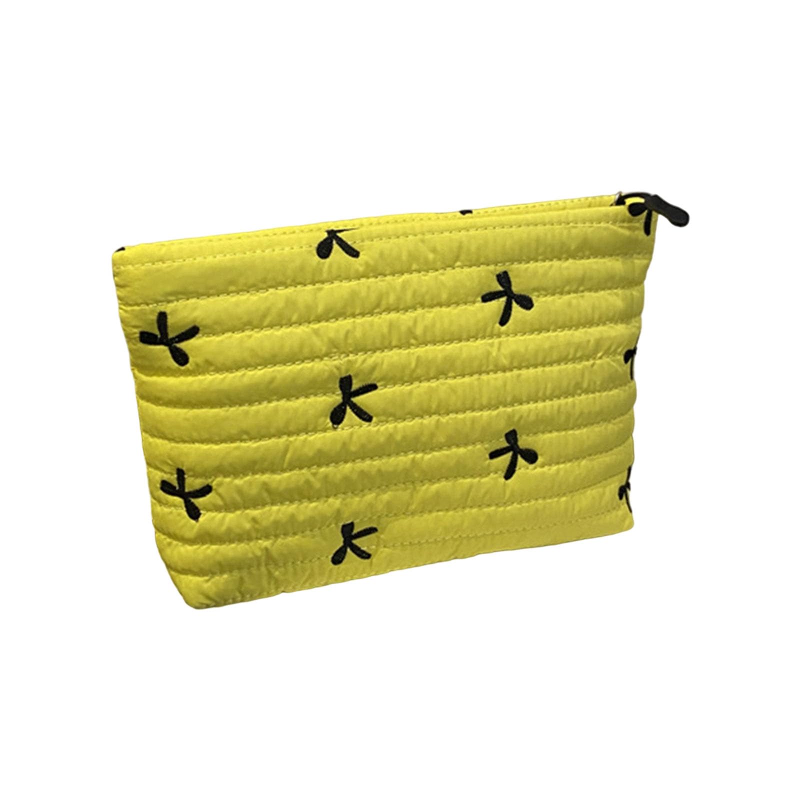 Buxuaaaa Premium Quilted Cosmetic Pouches Embroidered Bowknot Detailing Zippered Closure Skincare Travel Bag for Toiletries Storage Embroidery Bowknot Storage Bag
