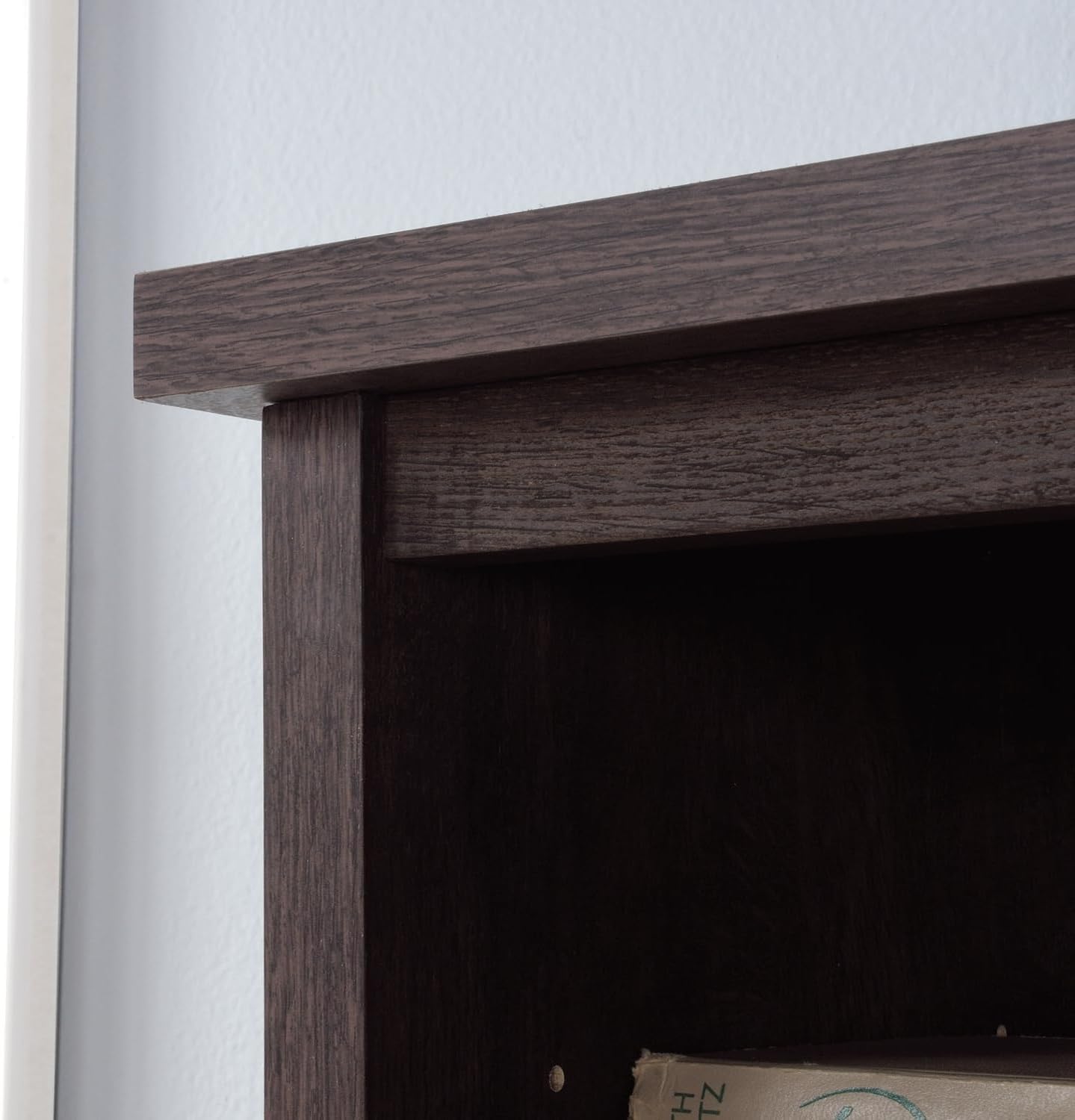 Brown Hutch with Adjustable Shelves and Framed Glass Doors for Home Office Storage