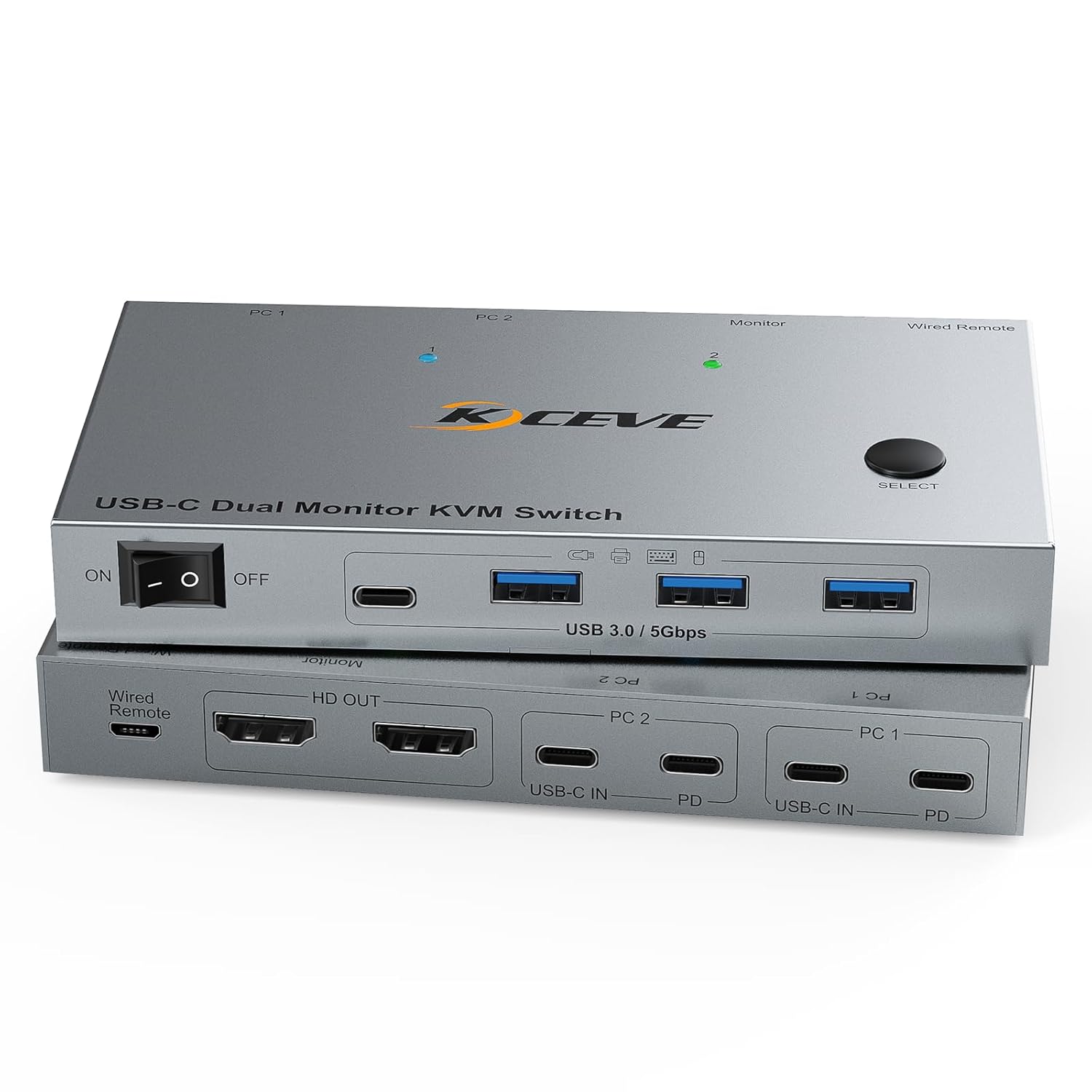 4K60Hz Dual Laptop USB C KVM Switch Dual Monitor, Share 4 USB 3.0 Devices & PD 80W Charging, Plug and Play with Wired Remote and 2 USB-C 3.1 Cables