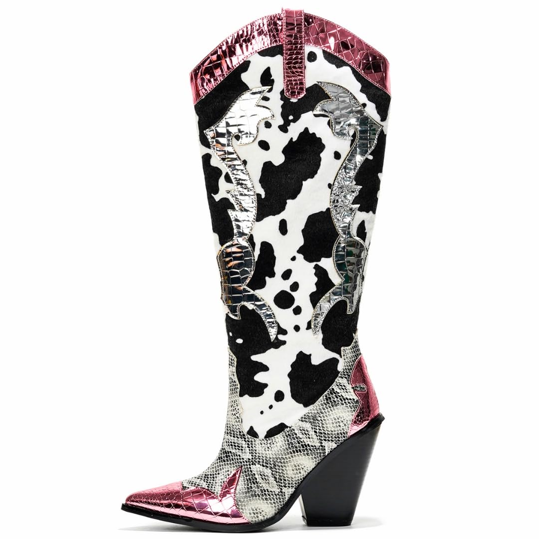 Cape Robbin Women's Animal Print Cowboy Boots 12-Inch Shaft Pull-On Pointed Toe - Western Cowgirl Boots with 3 Inch Block Heel & Comfort Insole (