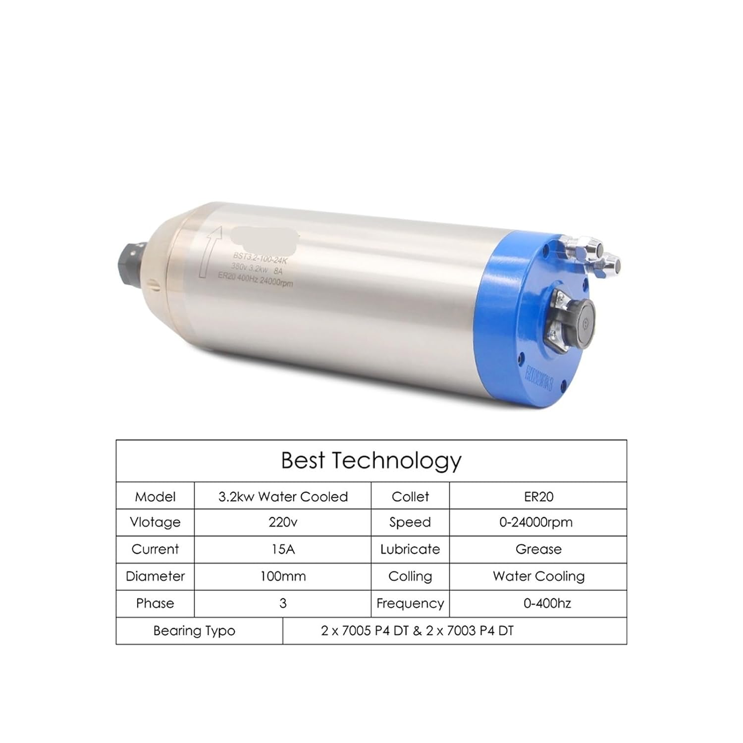 CNC Spindle Motor 220v / 380v 3.2kw Er20 4 Bearings 0.01mm Accuracy Water Cooled Motor for CNC Router Engraving Machine