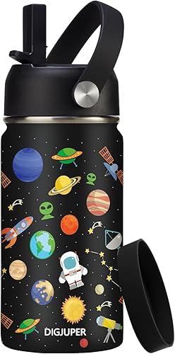 Botella de agua aislada para niños de 12 onzas con popote  Frío-24 horas caliente-12 horas, botella de agua para niños pequeños a prueba de derrames