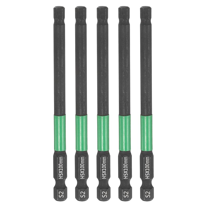 Kit de Bits para Chave de Fenda com Ponta Sextavada Chata H5 (5 mm) HARFINGTON, Haste de 6,35 mm (1/4 pol.), 100 mm, 5 peças