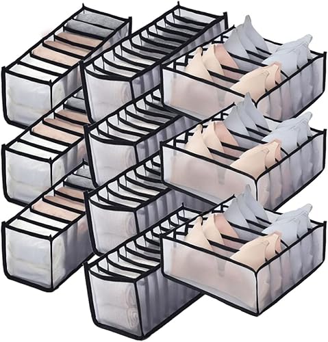 HSLFUAI Paquete de 7 organizadores de ropa para armario, organizadores de cajones para ropa, cajones de malla transparente para almacenamiento de
