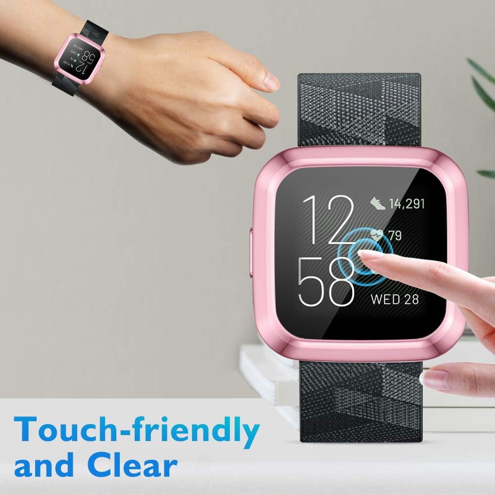 HAPAW Nylon Bands Compatible with Fitbit Versa 2 with Screen Protector Case, Adjustable Breathable Sport Replacement Strap Woman Men Wristband Accessories with 2 Pack Soft TPU Bumper Cover for Versa 2 Smartwatch