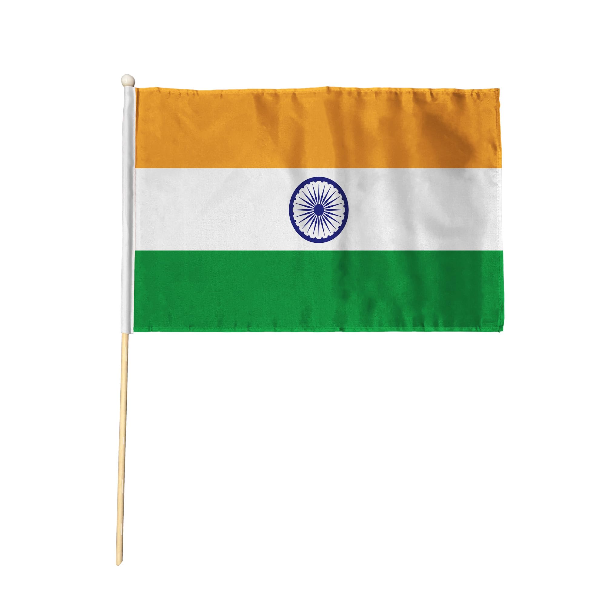 Flagtex India Pack of 2 Hand Waving Flag (18x12 Inch Large) - Premium Wooden Stick Hand Flag Big Size Natural Wood Pole Indian National Flag Events Parades Celebrations International Sports — image 1