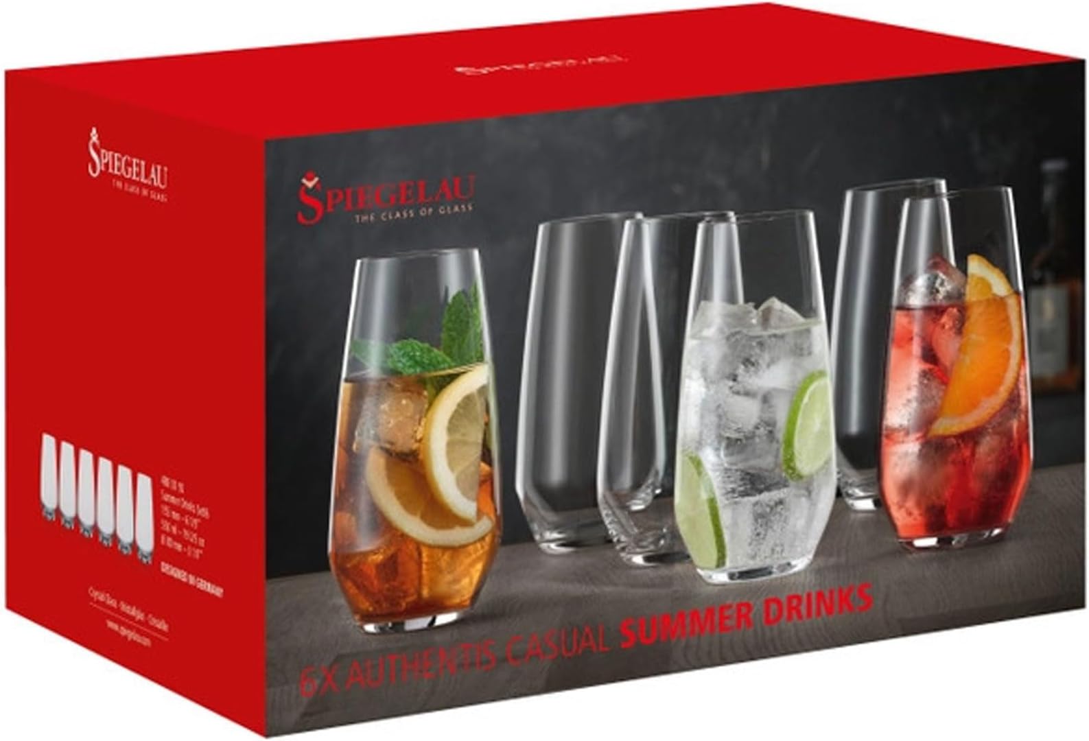 Authentis Casual 4800292 Glasses Set of 6 550 ml Long Drink Glasses Crystal Glass Tumblers Dishwasher Safe