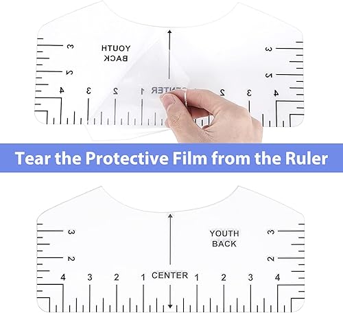 Vista 28 de 9 piezas de regla de camiseta guía de vinilo central, cuello en V transparente/regla redonda de PVC para alineación, prensa de calor, niños