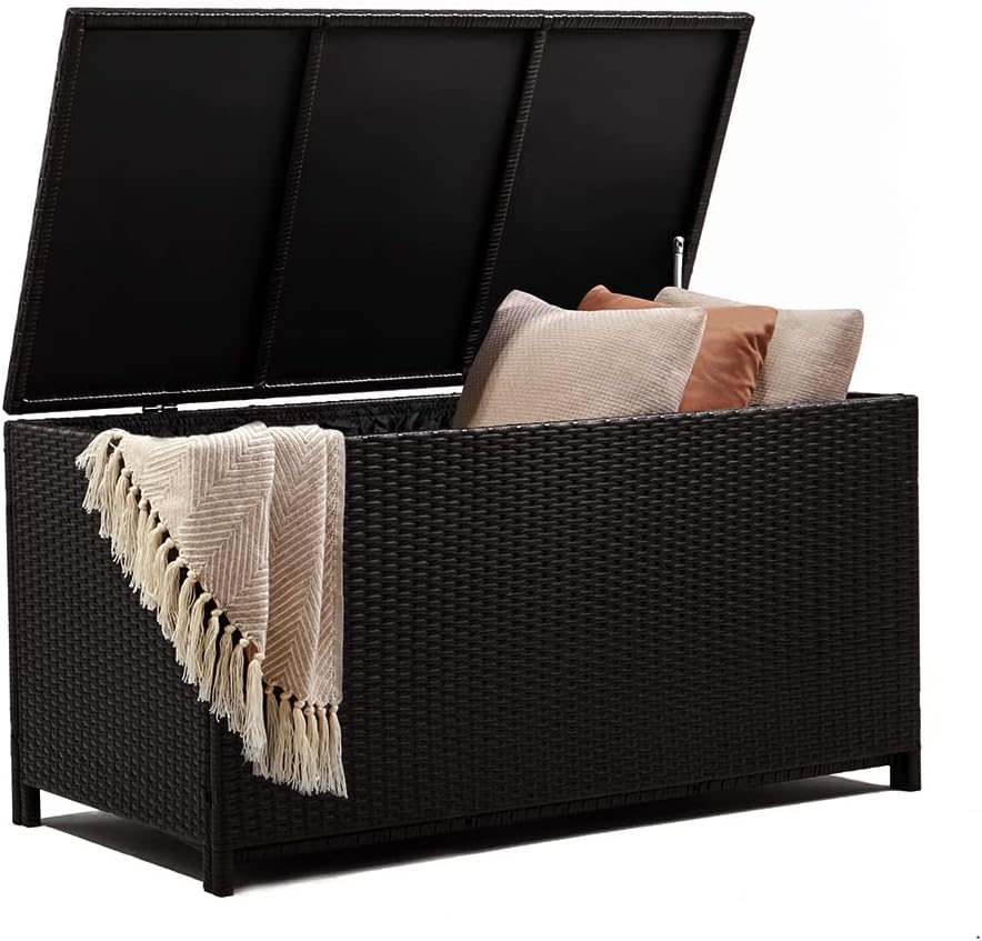 SKRT 120-Gallon All-Weather Resin Outdoor Storage Deck Box - Spacious Solution for Garden, Patio, and Yard - Easy Assembly, Ideal for Indoor & Outdoor Furniture and Supplies Storage (Black)