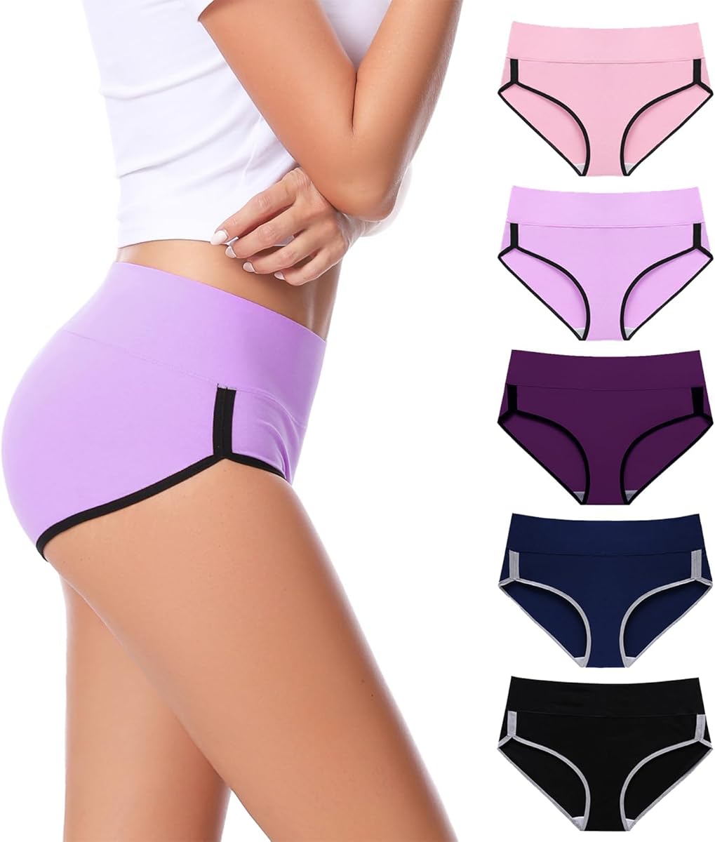 CAILECOTTON Womens Underwear Cotton High Waisted Underwear for Women Brief Soft Stretch Breathable Everyday Hipster 5ps