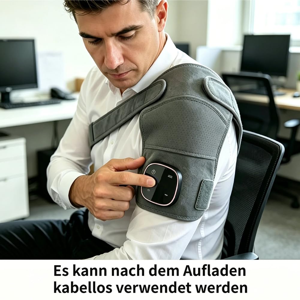 Relevo 3-in-1 Schultermassage, Relevo Triple Method Schulter-Massagegerät mit LED-Anzeige, Kabellose Schultermassage Gerät mit Wärme und Vibration (Eins)