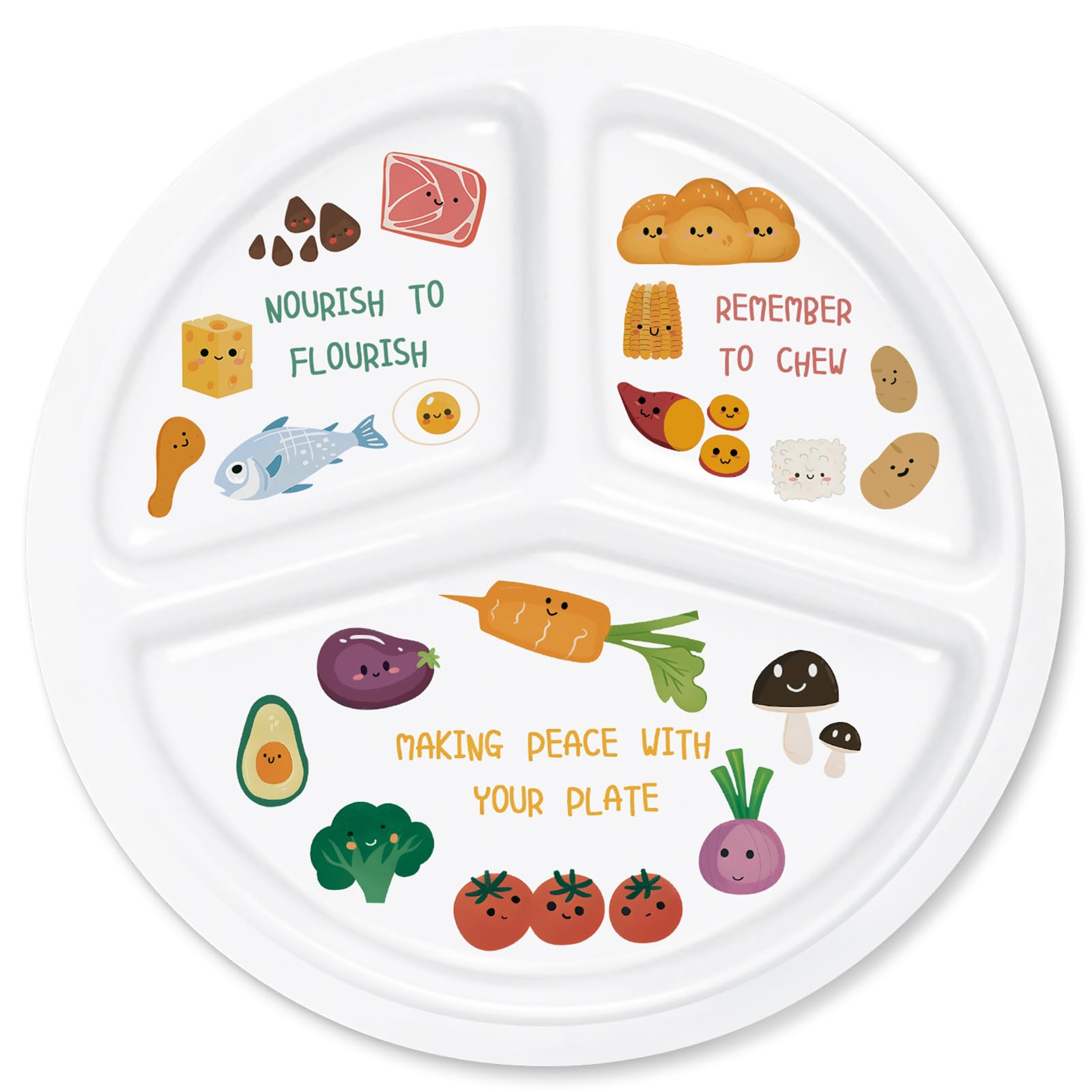 Viynran 10 Inch Portion Control Bariatric Plate - Divided Melamine Plate with Cute Healthy Eating Icons and Motivational Message for Balanced Meals (1