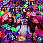 Jetec 71 Pcs Neon Birthday Party Supplies Decorations Include Clear Glow in the Dark Balloons, UV Neon Balloons, Star Hanging Swirls, Happy Birthday Banner Festival Accessory Glow Party Supplies - Image 3