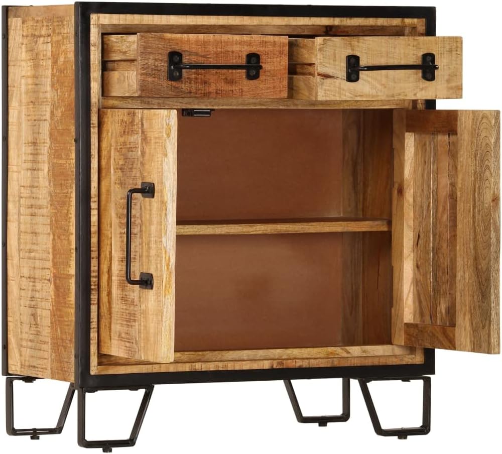 Rustic Solid Mango Wood Sideboard Cabinet 25.6 x 11.8 x 27.6 Inches, Unique Grain Storage Furniture for Living Dining Room, Durable Handcrafted Organizer