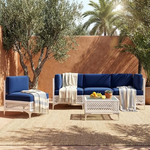 Rotihom 5-Pcs Outdoor Sofa with Thick Cushion, Lightweight Patio Sectional with Effortless Assembly,...
