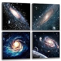 Nebula Pictures Space Wall Art - Galaxy Wall Decor Canvas Print Outerspace Universe Posters Set of 4 Panels Framed Paintings For Boys Girls Living Room Bedroom Bathroom Decor