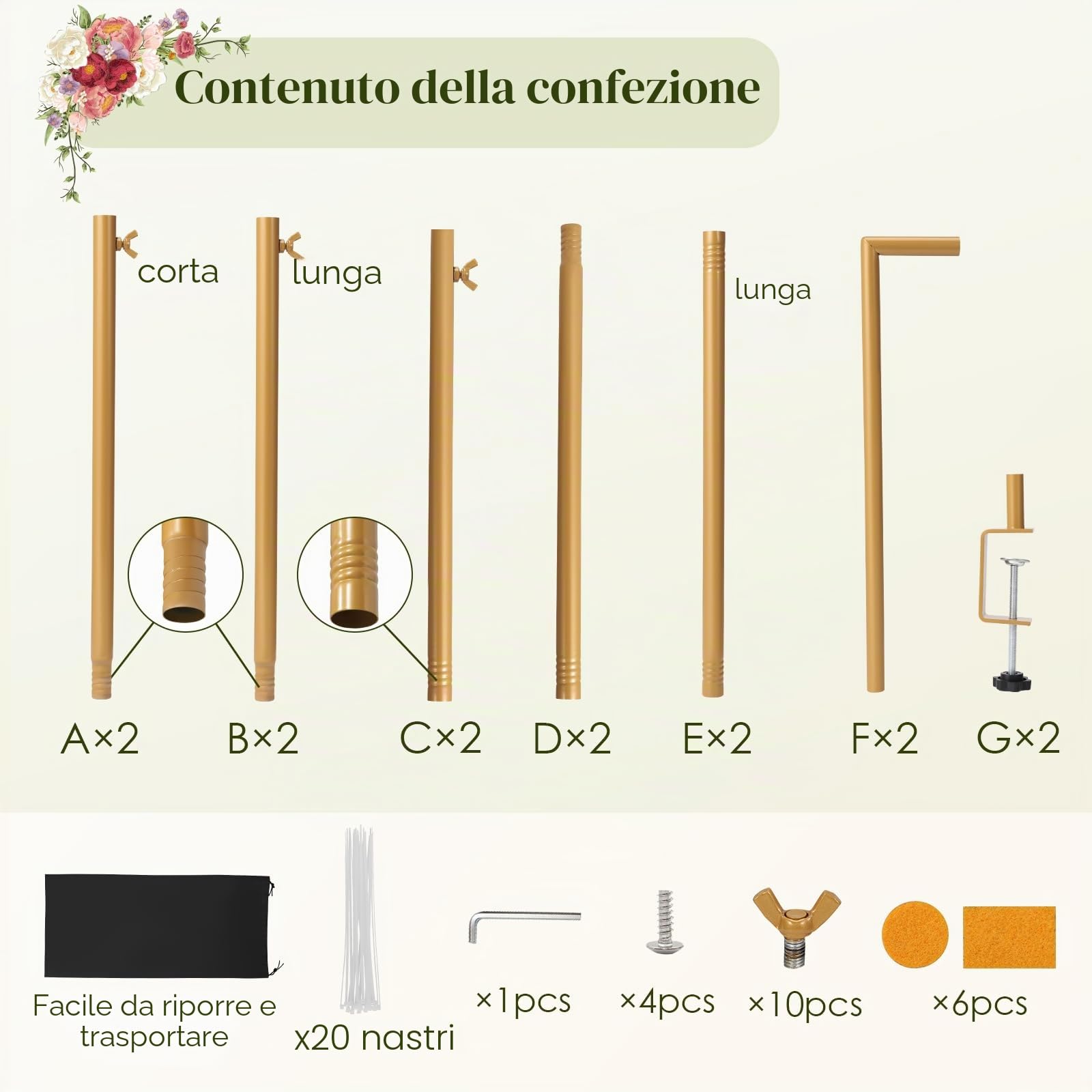 Arco da Tavolo Regolabile Oro, Kit Quadrato con Arco per Palloncino 120 a 260 cm, Supporto per Binario da Tavolo per Natale, Matrimonio, Compleanno, Anniversario, Decorazione per Feste