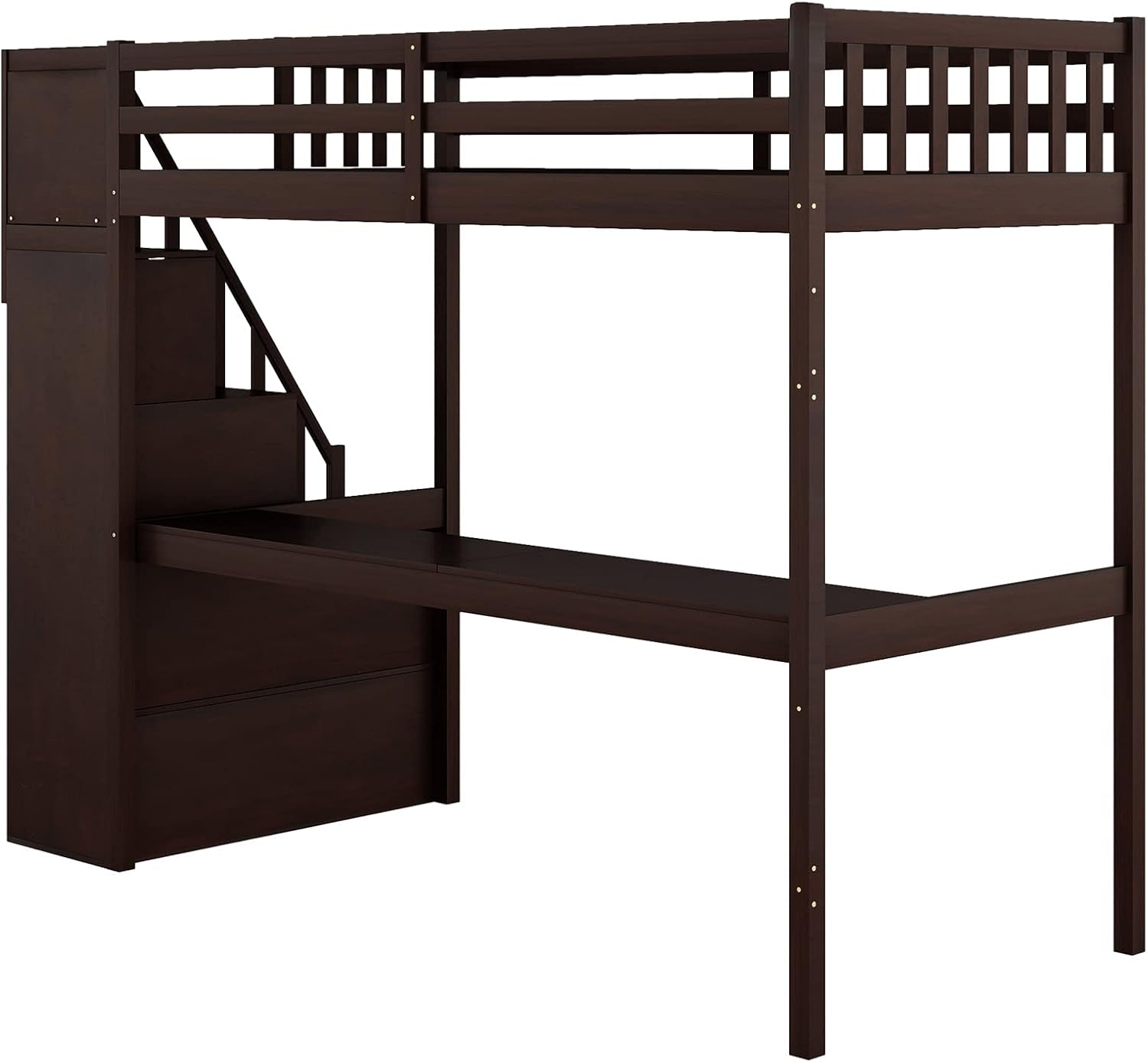 Bellemave Twin Loft Bed with Desk and Storage Wood Loft Bed Frame with Staircase Storage Loft Bed for Kids Boys Girls Teens, Espresso