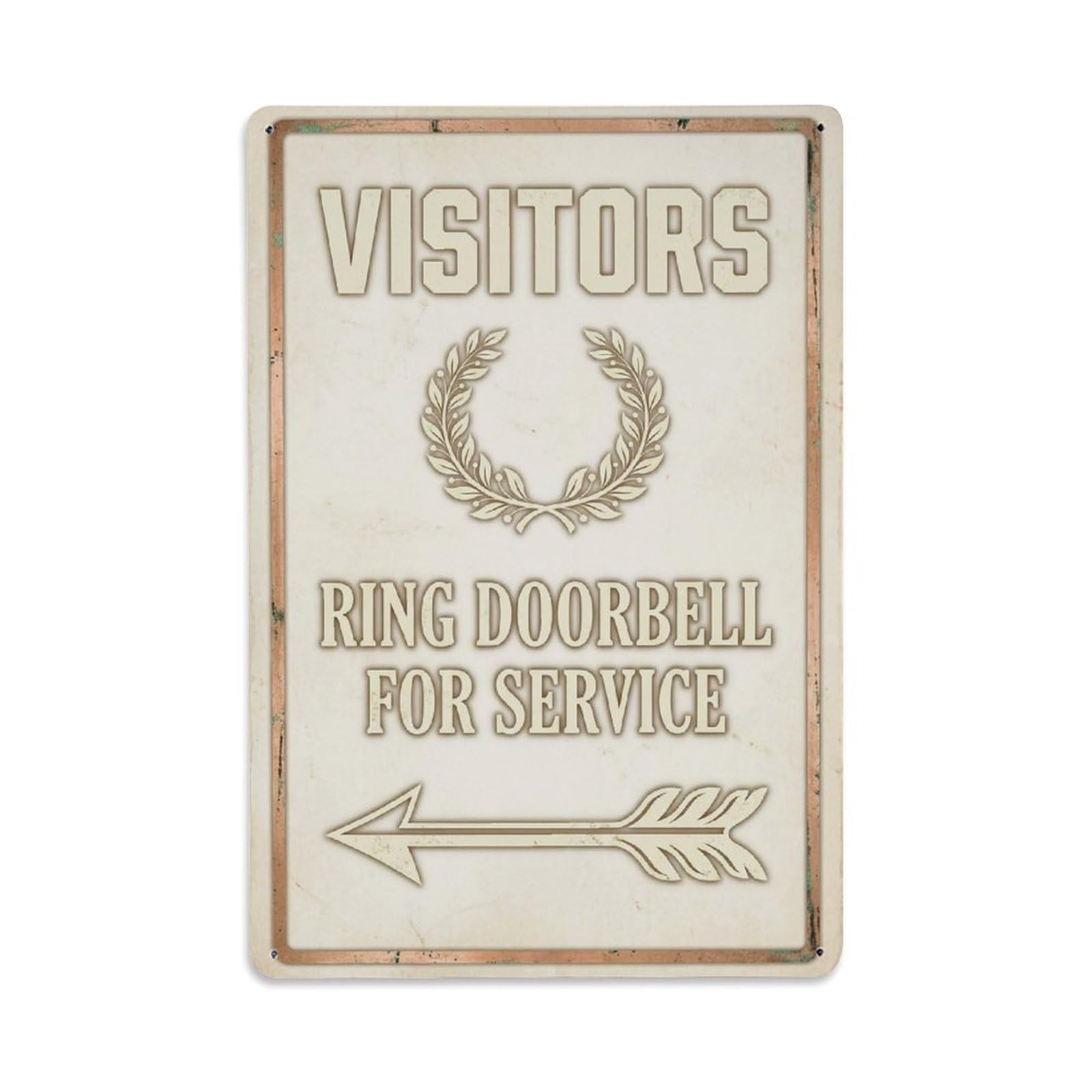 Metal Tin Sign Vintage Visitors Ring Doorbell For Service Arrow Laurel
