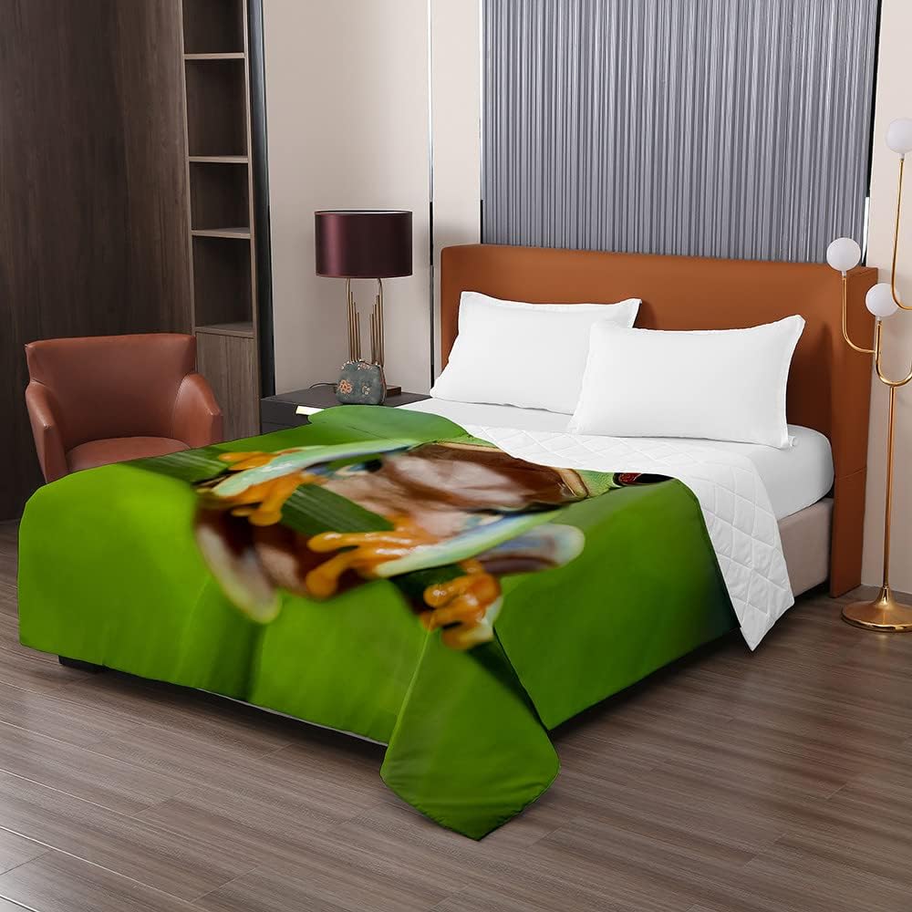 Odot Colcha Bouti de Verano, 3D Rana Estampado Suave Microfibra Multiusos Cubrecama Lavable Acolchada Edredón Manta para Cama de Infantil Individual Matrimonio (230x280cm,Rana roja)