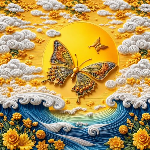 Image of RUMPS 7D HD Digital Printed Butterfly King Size Bedsheet with 2 Pillow Covers | Yellow Floral Ocean Theme Bedding Set 90x100 Inch