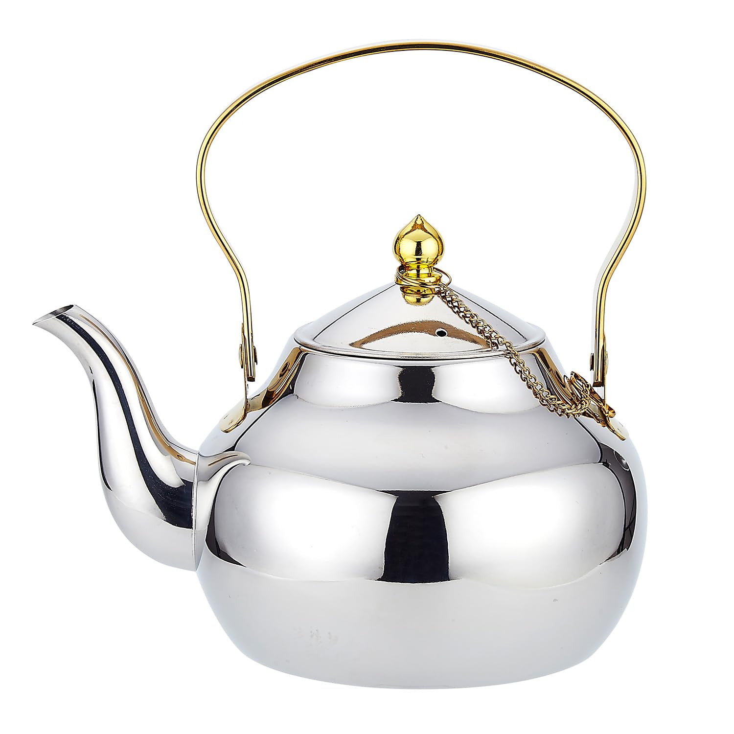 SANQIAHOME Stainless Steel Teapot with Removeable Infuser 42oz(1.2 litres) 4-5 Cups Good Pour to Brew Loose Leaf Tea Metal Silver Teapot,DD Thickened Mirror Polished Stovetop Tea Maker — image 1