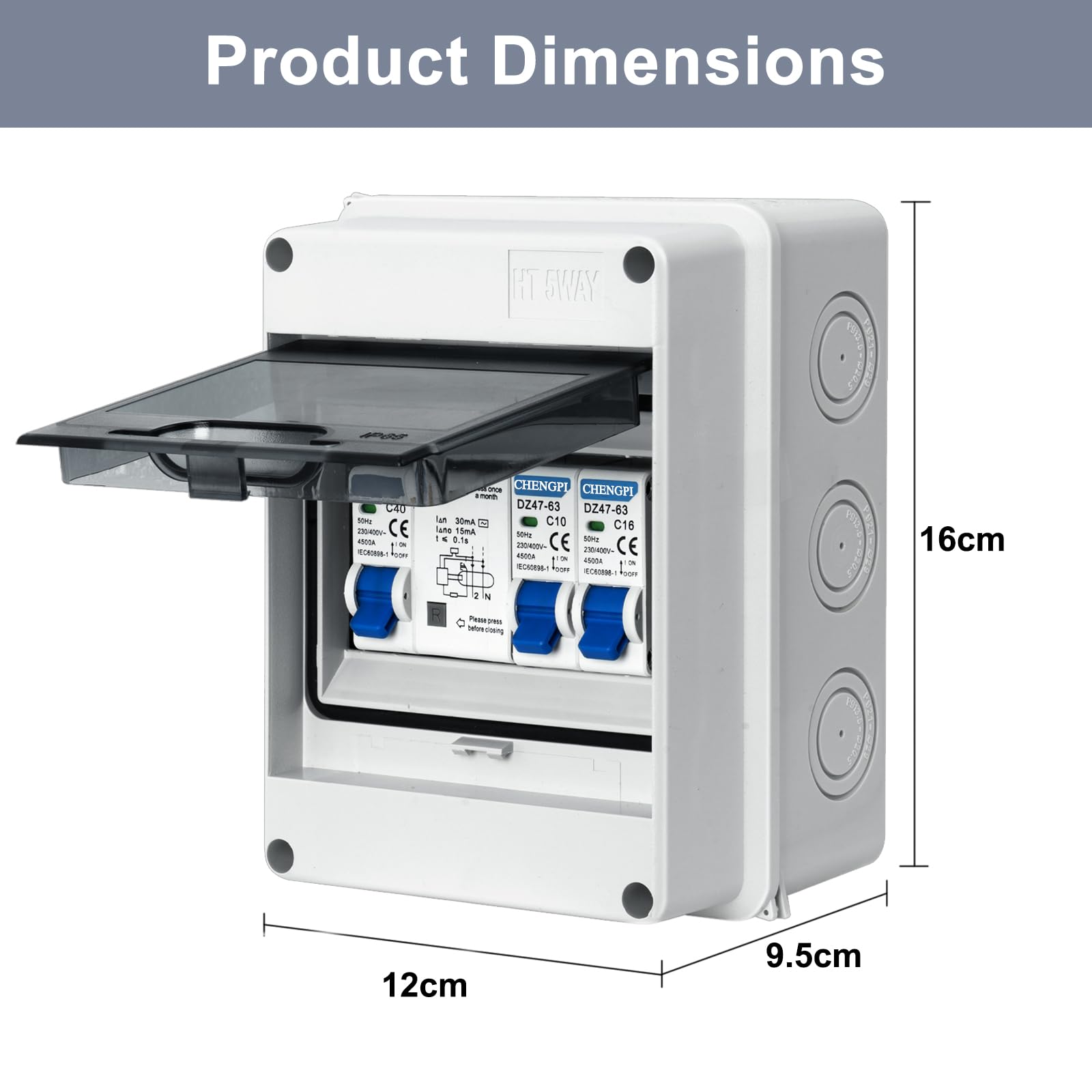 Boîte Coffret Electrique Etanche,Boîtier de Distribution avec Rangée de Cuivre,Disjoncteurs électriques 40A CA,Sectionneur 10A+16A CA pour Maison/Bureau,Montage sur Rail 35mm